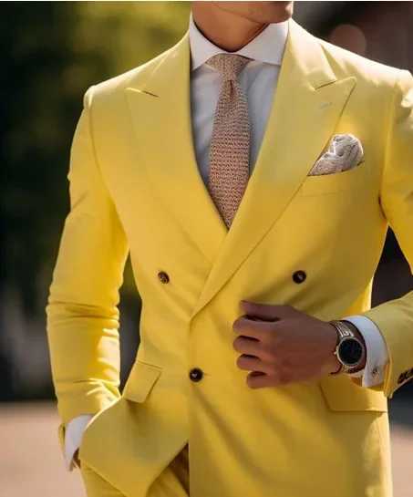 Brown Mens Suits Double Breasted Bespoke Double Breasted PeAKed Lapel Formal Blazer Slim Fit 2 Piece JaCKet Pants M260313