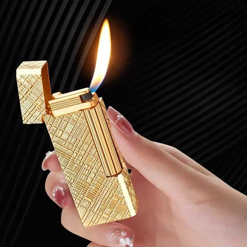 Derui High-end Side-sliding Grinding Wheel Butane Gas Lighter Beautifly Carved Fashionable Narrow Version Holiday Gift H251206