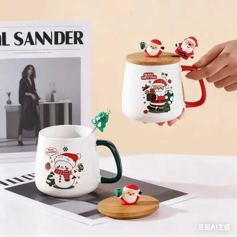 Christmas mug with lid spoon cute couple mug coffee cup ceramic water cup for girls birthday gift cup M251206 - view 3
