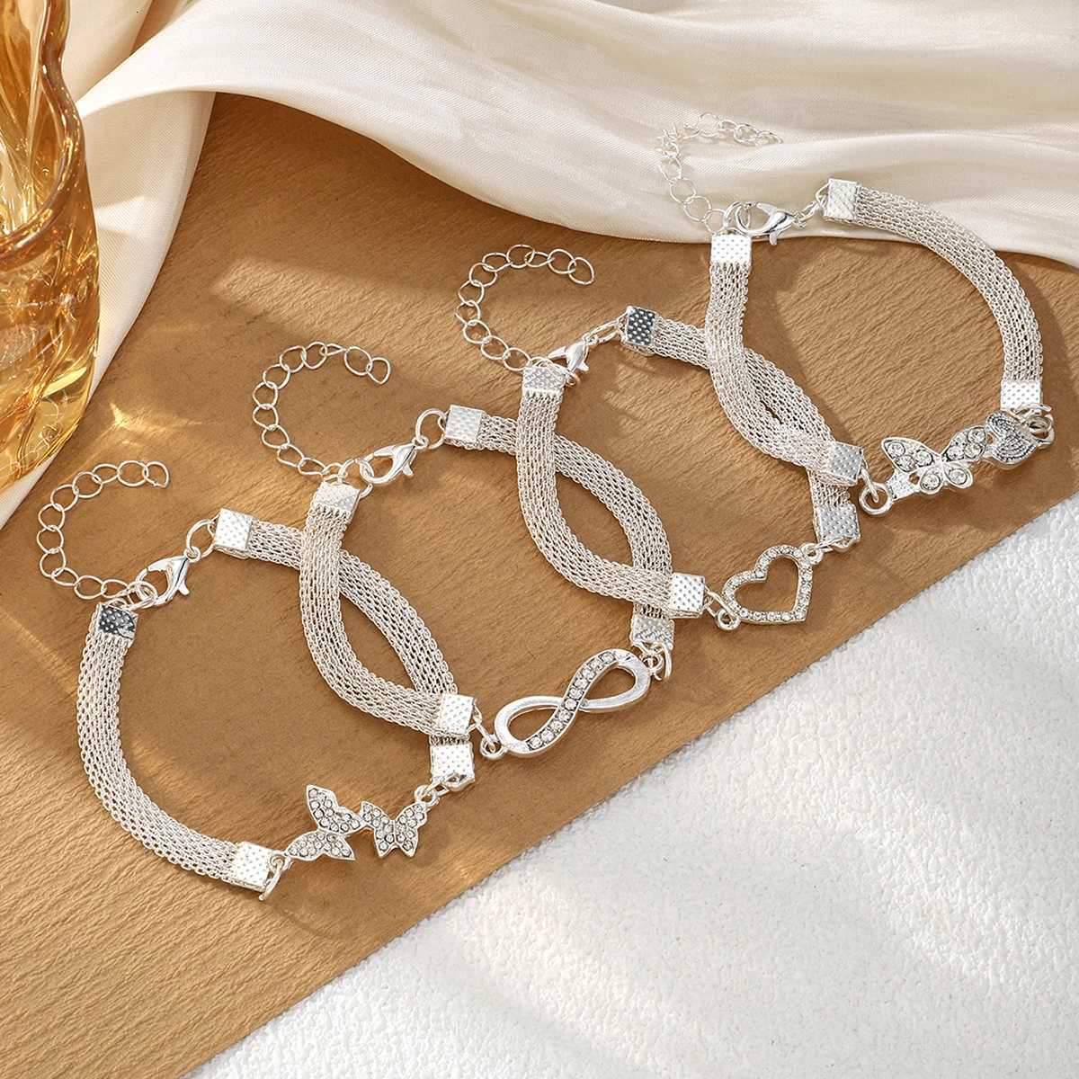 4pcs Vintage Rhinestone Infinite Symbol Butterfly Bracelet Punk Hollow Mesh Chain Bracelet Womens Elegant Charm Party Jewelry W251206