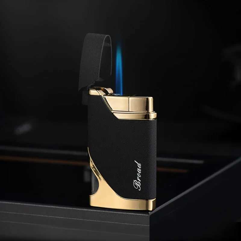 Metal Windproof Butane Gas Lighter with Transparent Gas Window Refillable Turbo Torch for Cigar Red Flame Personali Design H251206