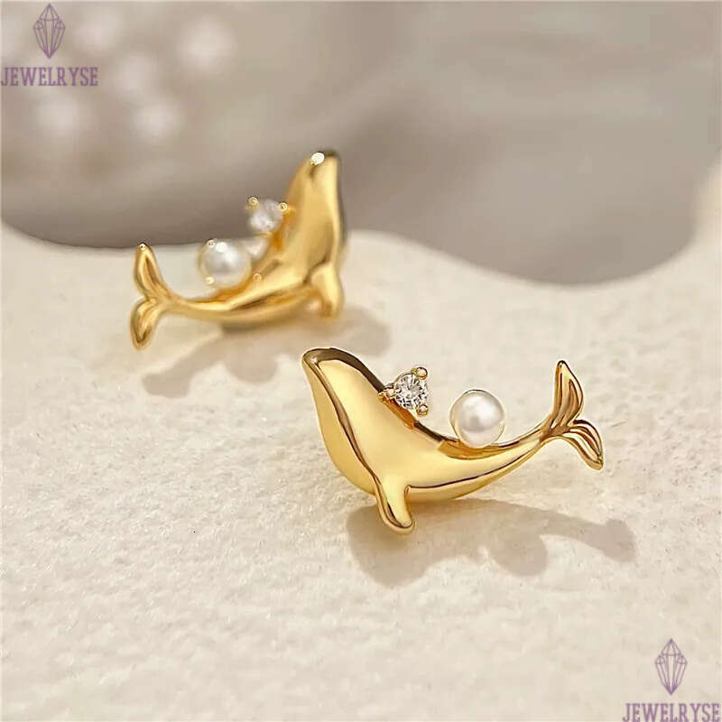 luxury 18k gold dolphin designer stud earring for woman ear clip AAA cubic zirconia pearl diamond earrings womens jewelry S925 silver needle party gir