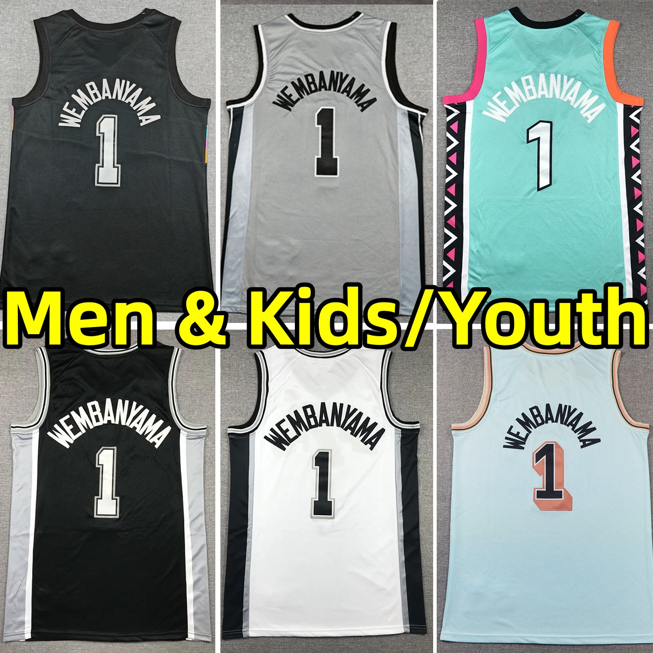 #1 Victor Wembanyama Men Youth Kids Basketball Jerseys Jersey City San Anton Spur Wear vest Black adults children