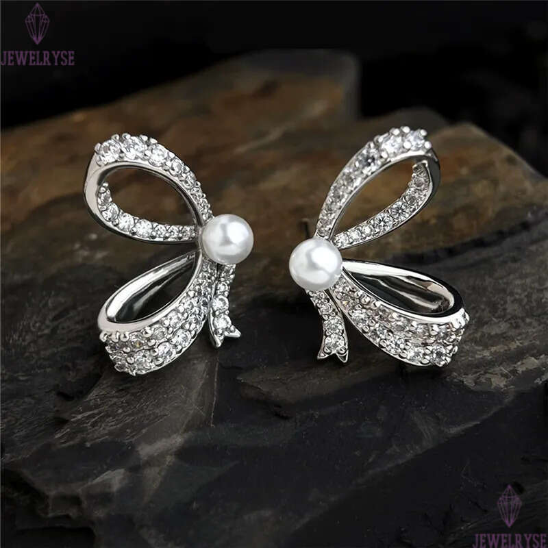 original pearl stud designer earring for woman party copper bowknot earrings women ear clip jewelry S925 silver needle womens family friend gift