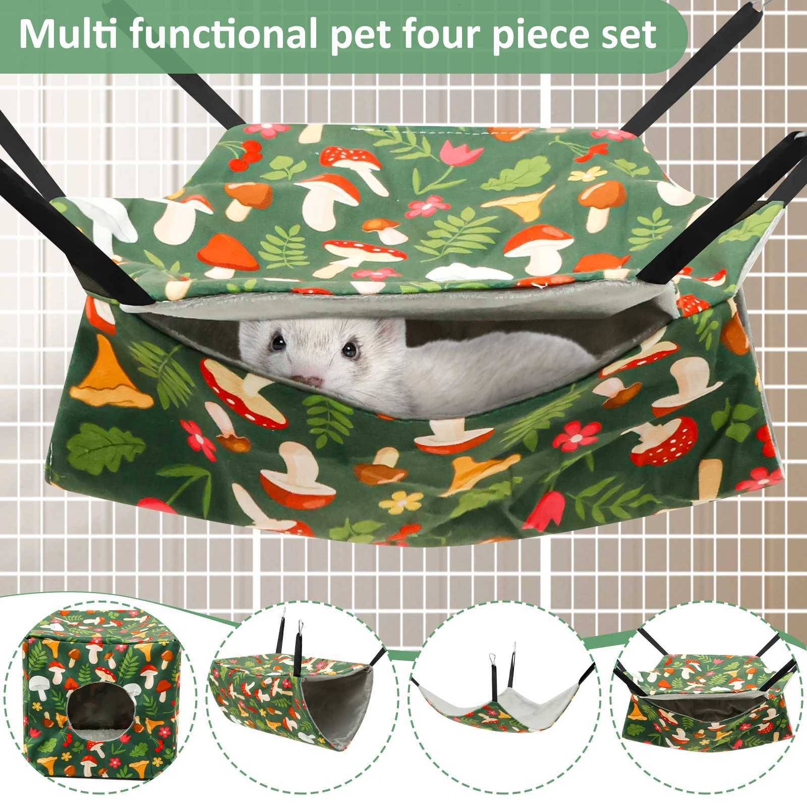 4Pcs Hamster Hammock Set Washable Guinea Pig Hideout Bed Soft Ferret Hanging Nest for Chinchilla Glider Squirrel M251206