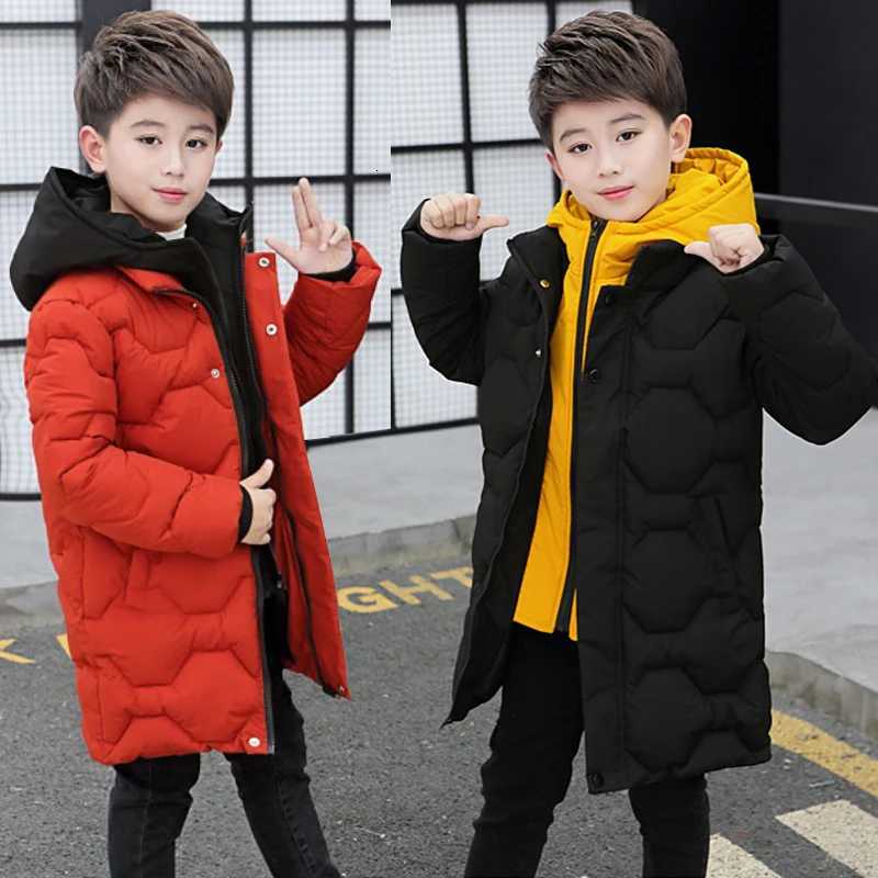 Teenagers Boys Jacket Winter Thicken Keep Warm Kids Jackets Fashion Long Style Zipper Hooded Big Boys Coat 5 6 8 10 12 14 YearsW251206