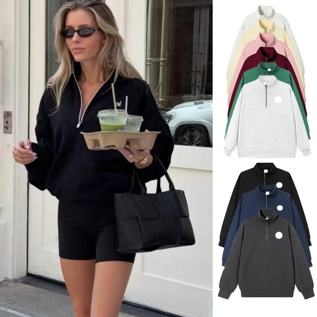 Designer Yoga Quarter Zipper Up Hooded Sweatshirts Sportswear Hoodies Outfit Men Women Loose Warm Sweatshirt Unisex Casual Crew Neck Pullover Hoodies Silver Logo