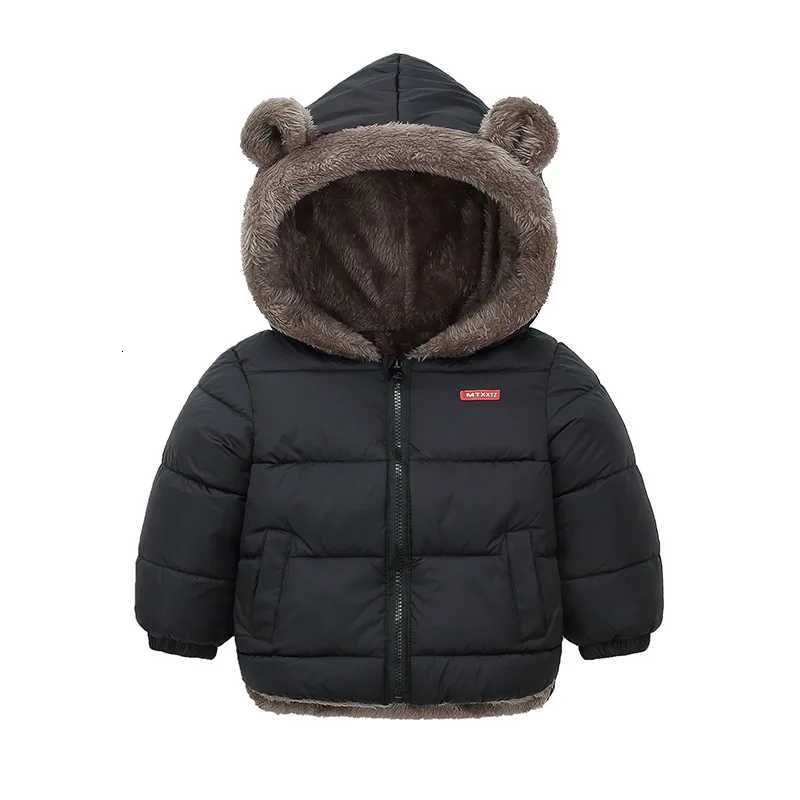Childrens winter coat boys plush thick down jacket girls warm zipper rabbit ear hooded jacket solid color casual ovrcoatW251206