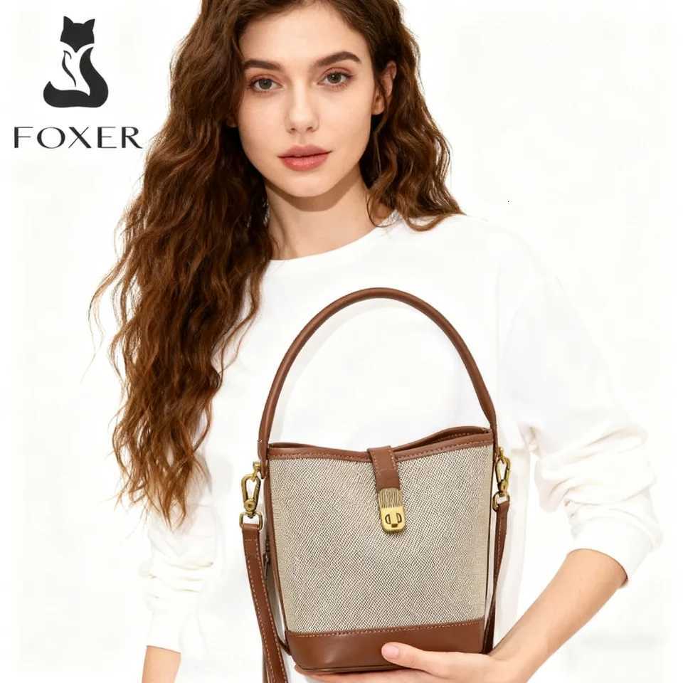 FOXER 2025 Autumn Winter Women Handbag PVC Retro Lady Bucket Bag Fashion Shoulder Bag Messenger Purse Best Gift for WifeT251206
