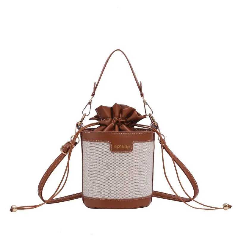 Womens Shoulder Bags Cylinder PU Leather Bucket Ladies Crossbody Bag Casual Drawstring Handbags Purse for Summer Travel ShoppingT251206
