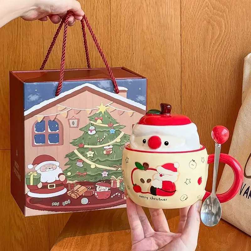 Apple Christmas Cup Creative Capped Spoon Mug High Beauty Coffee Cup Cute Girl Gift Water Cup Couple M251206 - view 4