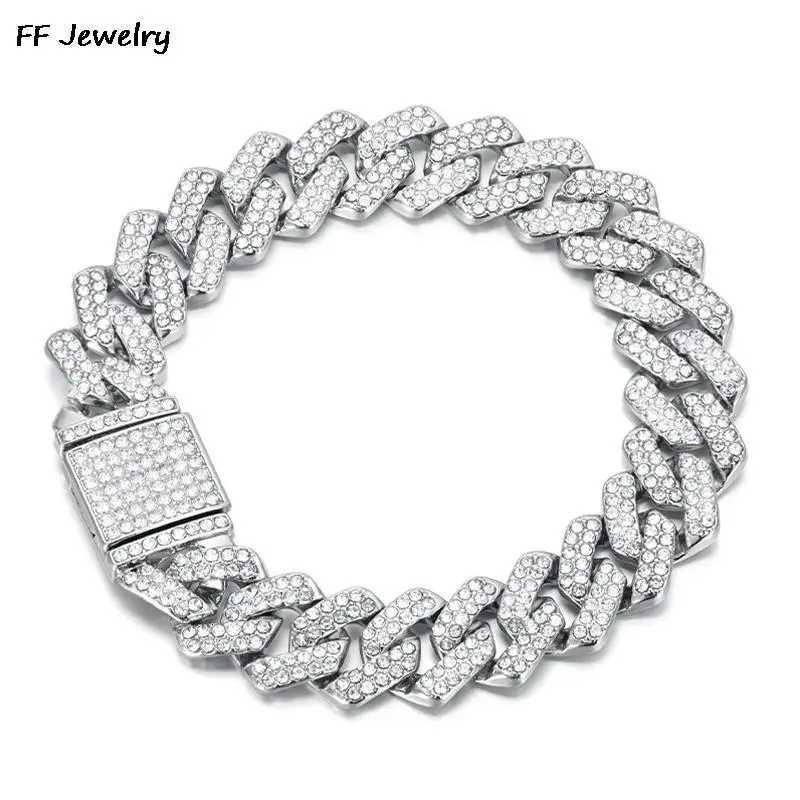 14mm Crystal Miami Iced Out Cuban Link Chain Bracelet For MenWomen Full Rhinestones Charms Hip Hop Jewelry Chain wholesale Gift W251206