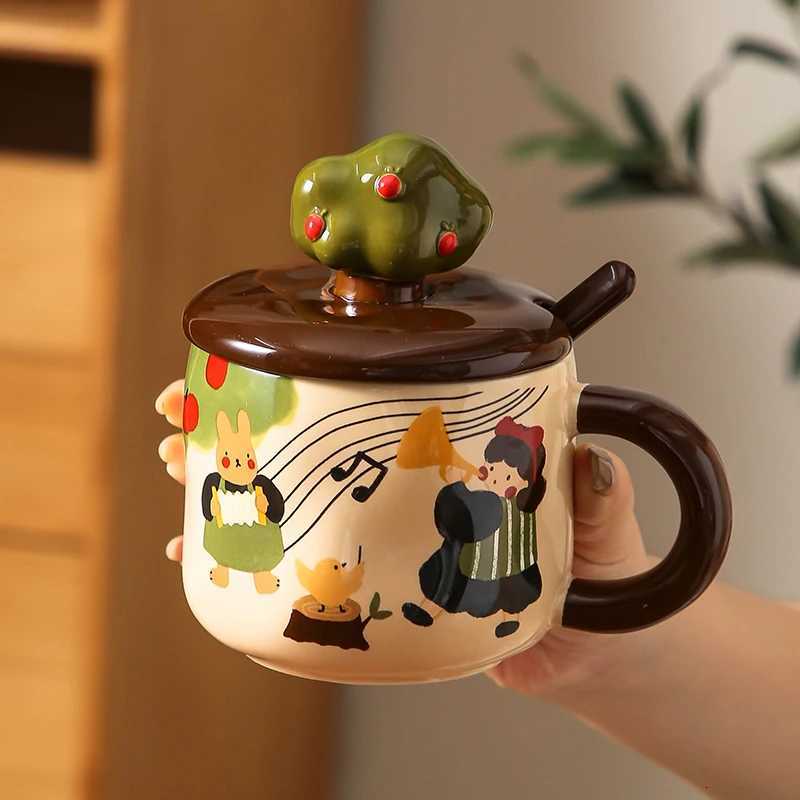 Cute Cartoon Anime Merchandise Apple Tree Girl Ceramic Covered Mug Cute Girl Coffee Breakfast Milk Water Cup Birthday Gift M251206 - view 4