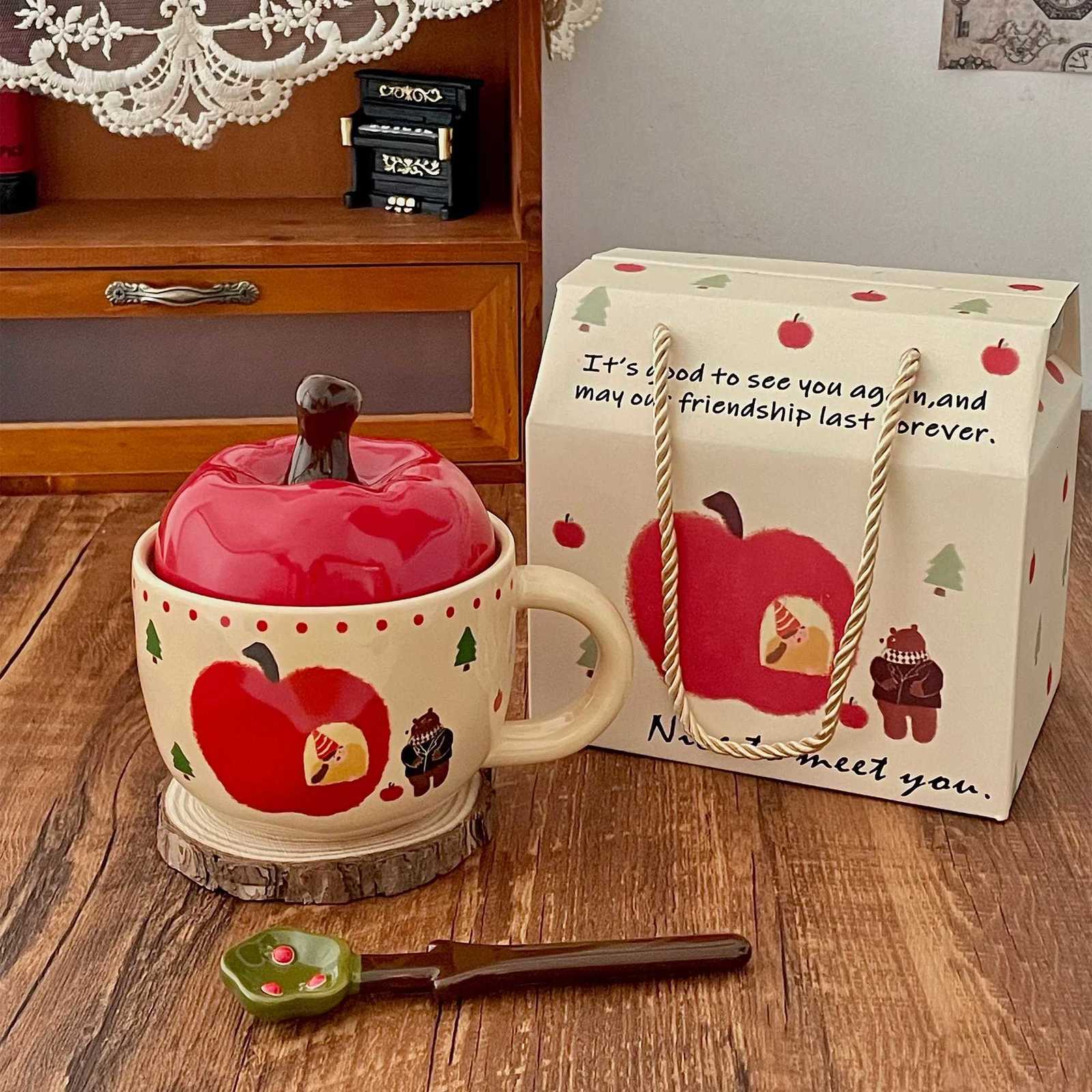 Christmas Apple Ceramic Cup Milk Fufu Couple Water Cup Girls Mug with Lid Spoon Coffee Cup Breakfast Cup Gift M251206 - view 3