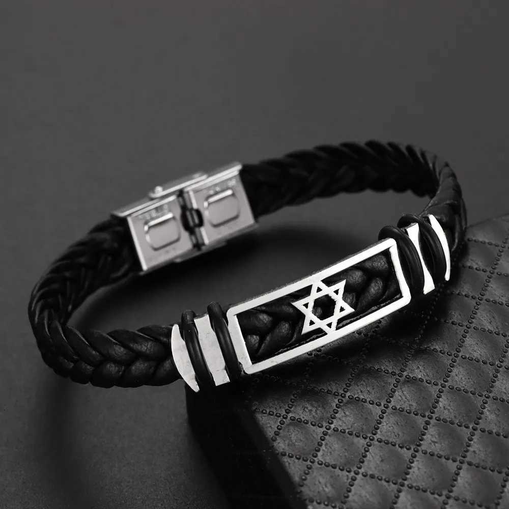 Simple High Quality Handwoven Leather Rope Mens Bracelet Six Stars Mens Fashion Leather Bracelet Holiday Gift Wholesale W251206