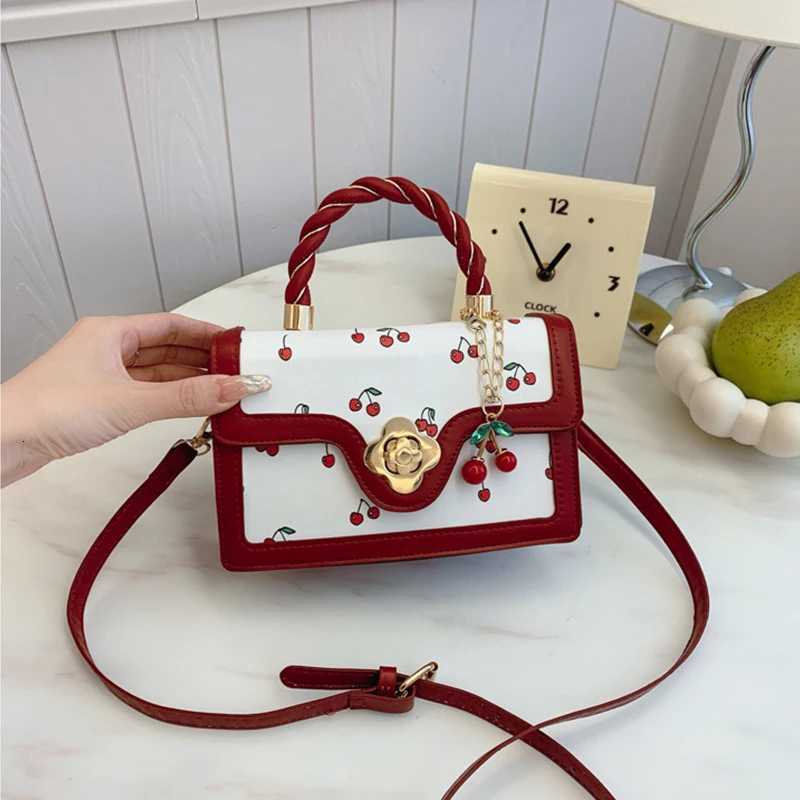 Sweet Crossbody Bag Fashion Cherry Print Top-Handle Ladies Luxury Square Shoulder Bag Women High Quality Sling PurseT251206