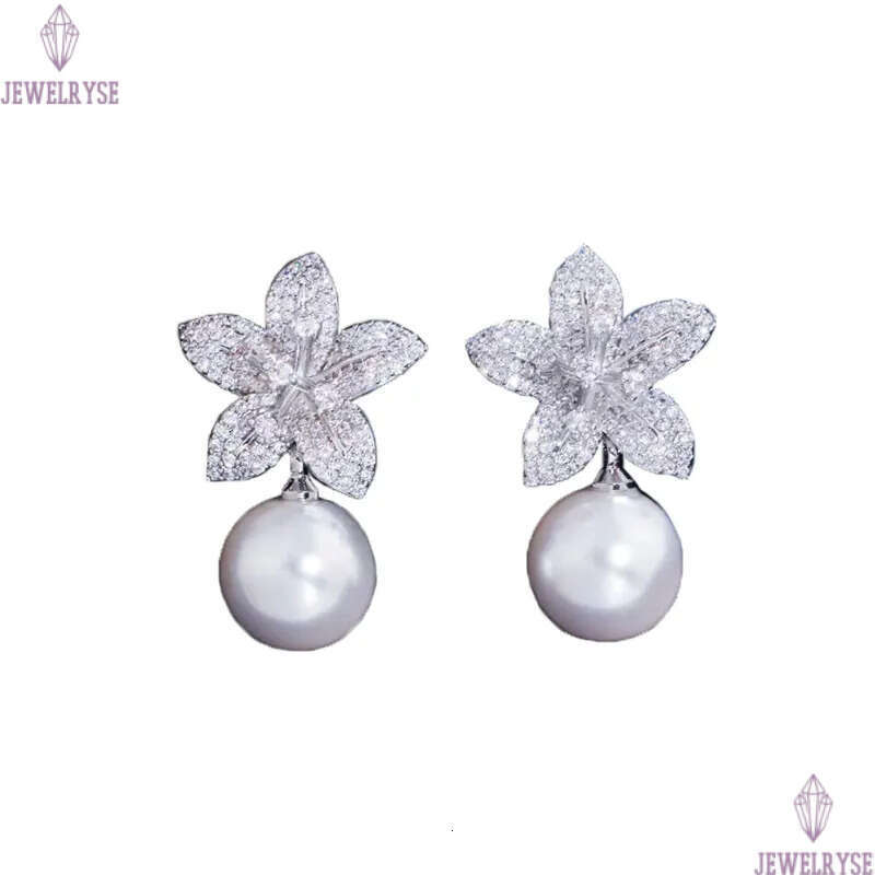 Fashion Imitation Pearl Flowers earrings Charm jewelry Bride Wedding South American White AAA Cubic Zirconia Copper 18k Gold Silver Designer Earring F
