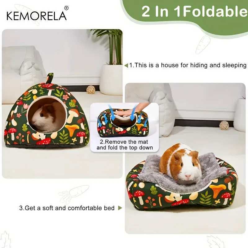 2PCS Glitter Soft Guinea Hideout Tunnel - Washable Pet Bed with Adorable Mushroom Flower Design for Hamster Rabbit Small Pet M251206