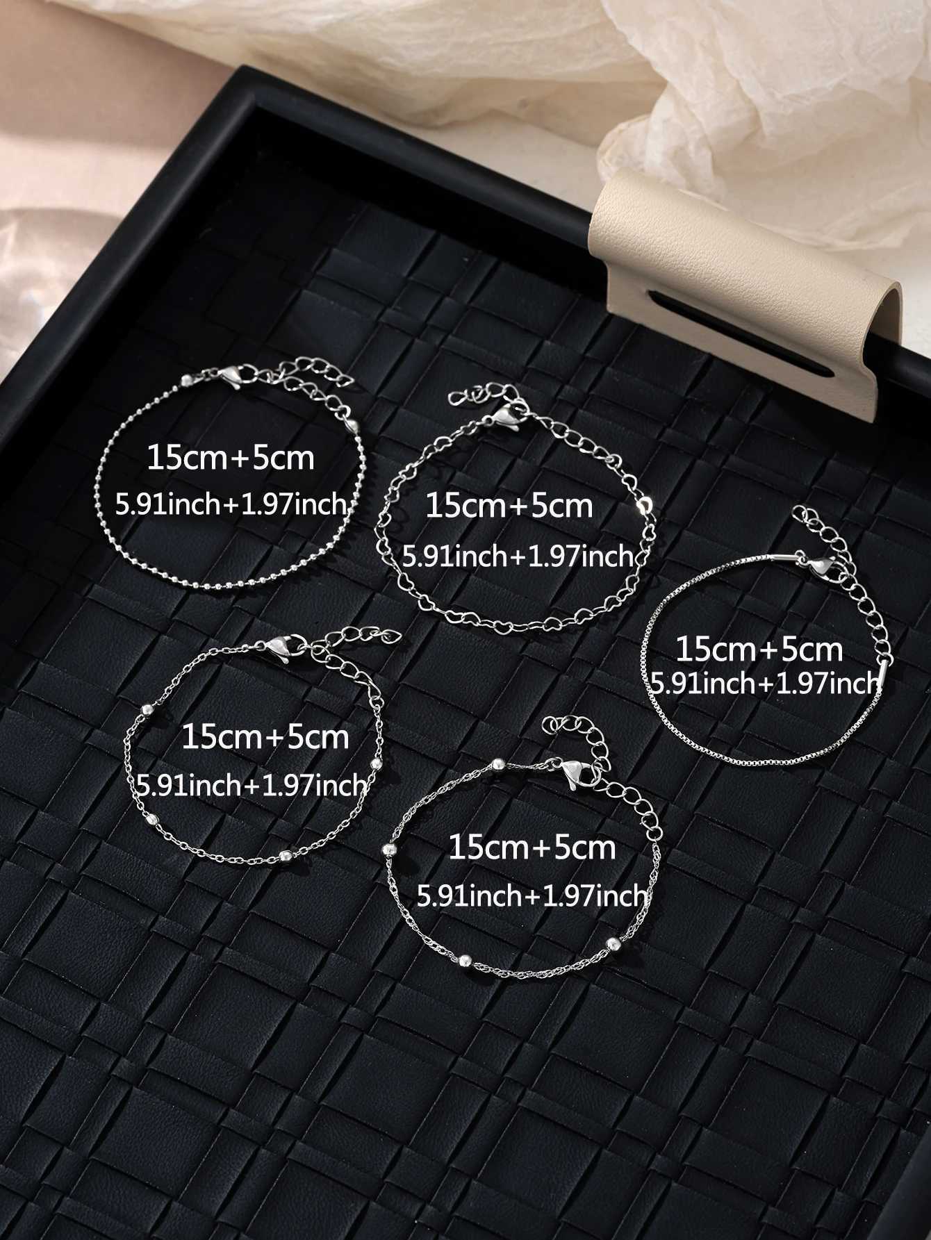 5PCS Fashion Stainless Steel Love Bead Chain Bracelet Set Commuter Elegant Leisure Accessories Neutral Accessories Stackable W251206