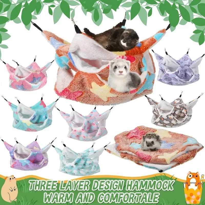 Guinea Pig Hammock Rat Hamster Hanging Hammock Double Layer Chinchilla Warm Fleece Hanging Hammock Bed Cage Accessories M251206