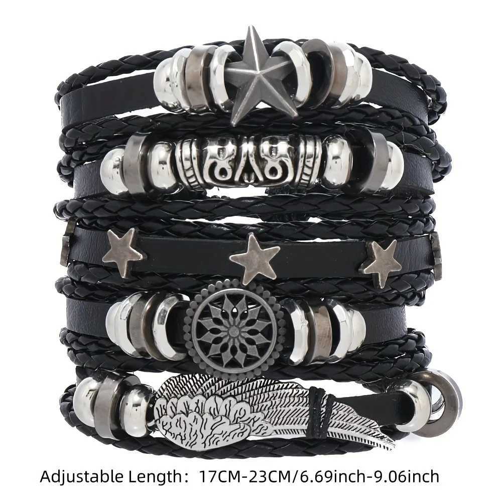 Fashion Bracelet Viking Bracelet For Men Hand Bracelets Woven Skull Hand Jewelry Adjustable Leather Set viking man bracelet W251206