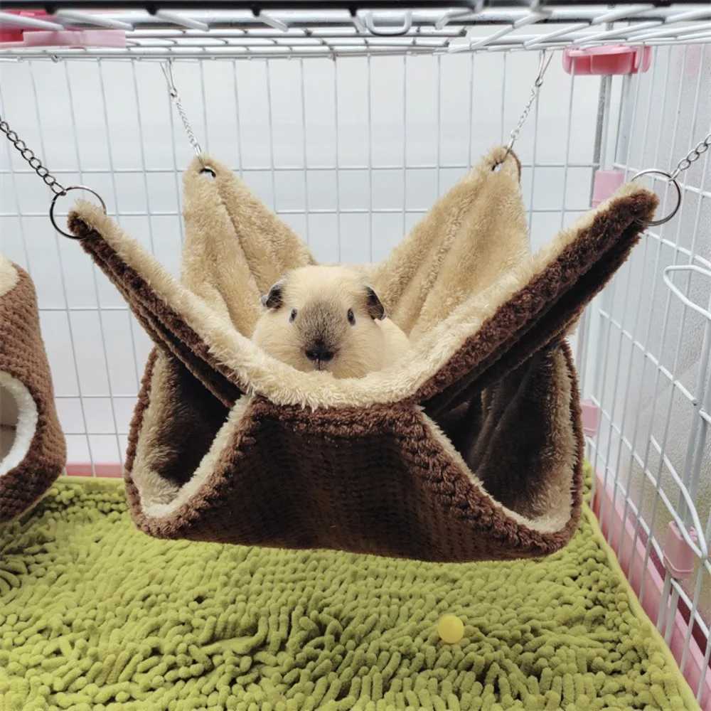 Autumn Winter Warm Hammock Bed Double Thick Plush Bed for Hamster Guinea Pig House Nest Sleep Bag Cage Hanging Bed Pet Supplies M251206