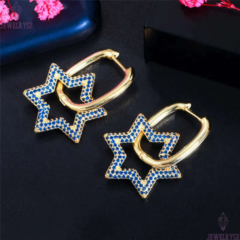 Fashion Cute Colorful AAA Cubic Zirconia Charm Heart Star Earrings Designer Copper Double Loop Phase Buckle 18k Gold White Green Red CZ Earring For Wo