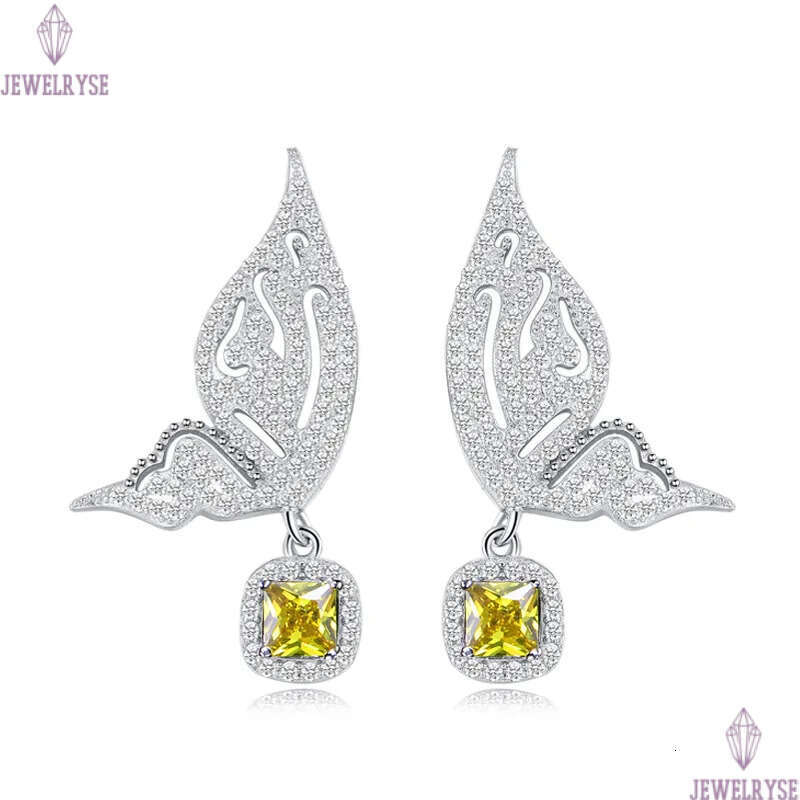 Fashion Butterfly Earrings jewelry Charm designer earrings Bride Wedding 925 Sterling Silver Post Yellow Blue AAA Cubic Zirconia Copper Earring For Wo