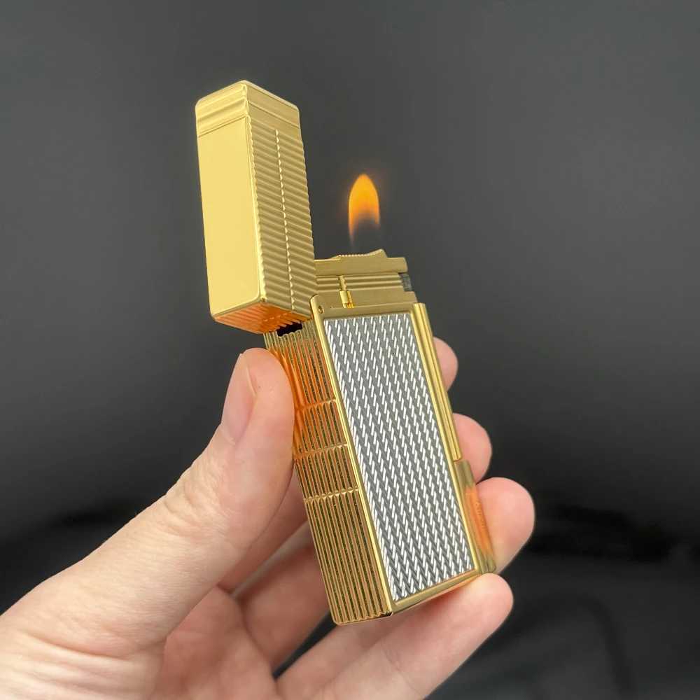Double Grooves Cigarette Lighter Adjustable Sofe Flame Gas Lighter For Smokers Open Ding Sound Luxury Paris Lighter Mans Gift H251206