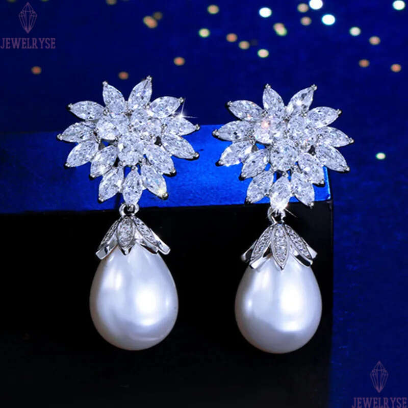 luxury elegant female pearl earring designer for woman bride wedding engagement AAA cubic zirconia diamond earrings wed anniversary jewelry girlfriend