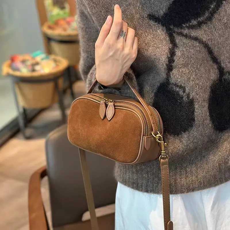 Womens Genuine Suede Cowhide Leather Shoulder Bag Soft Cow Versatile Ladies Crossbody Bag Trendy Luxury Female DesignerT251205