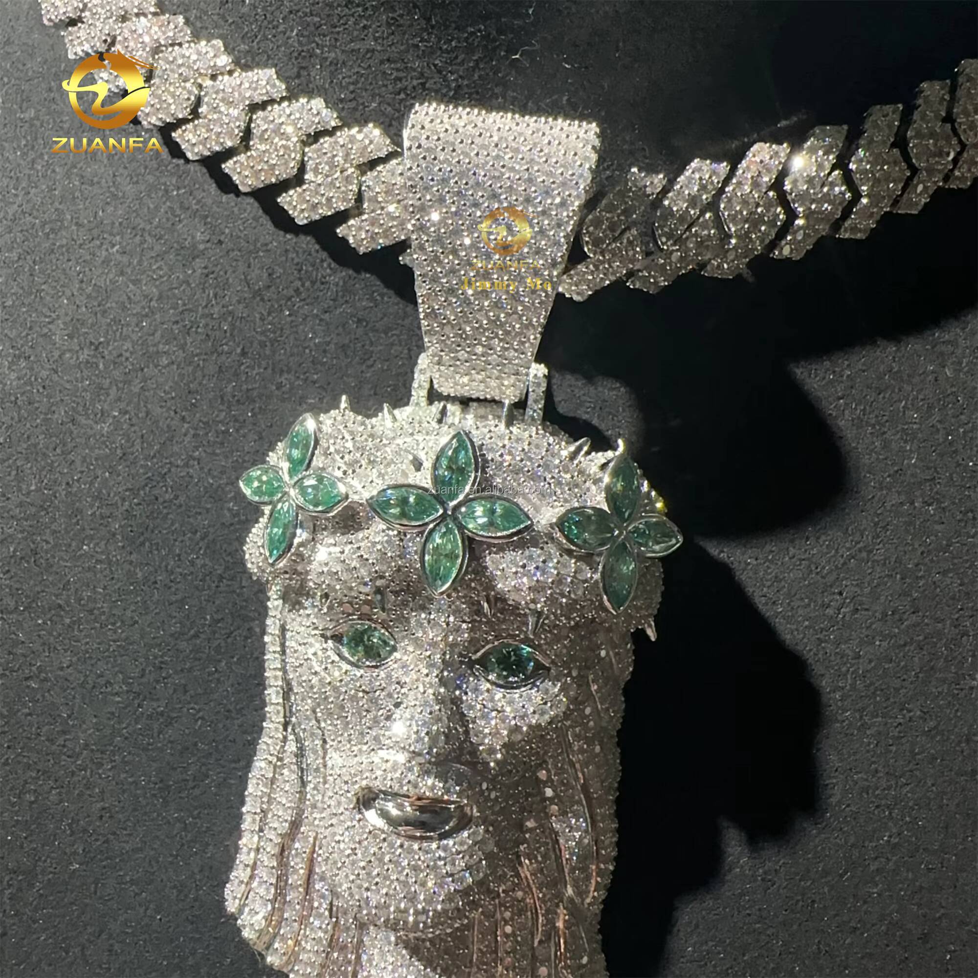 25 Fashion Man Jewelry Hip Hop Pendant 925 Silver Blue Green Marquise Moissanite Diamond Jesus Pendant Miami Cuban Link Chain