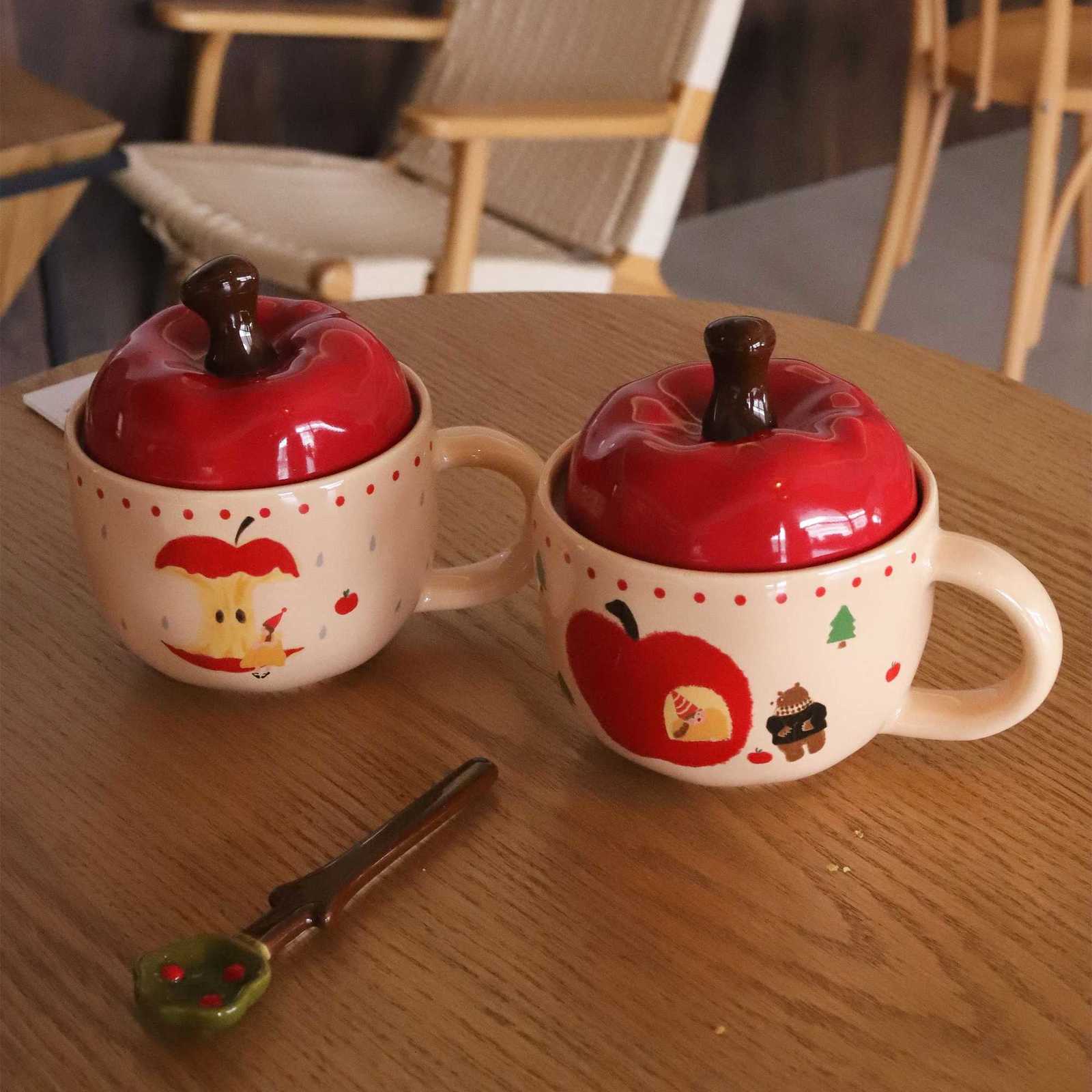Christmas Apple Ceramic Cup Milk Fufu Couple Water Cup Girls Mug with Lid Spoon Coffee Cup Breakfast Cup Gift M251206 - view 4