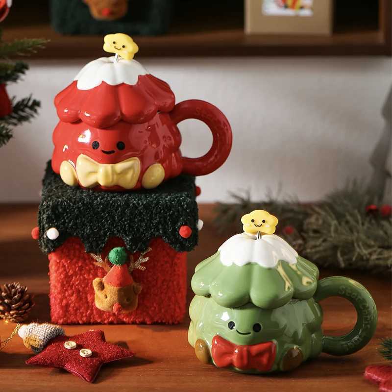 420ml Christmas Tree Ceramic Water Cup Creative Milk Mug with Lid Spoon Afternoon Camellia Flower Tea Coffee Cup Christmas Gift M251206 - view 4