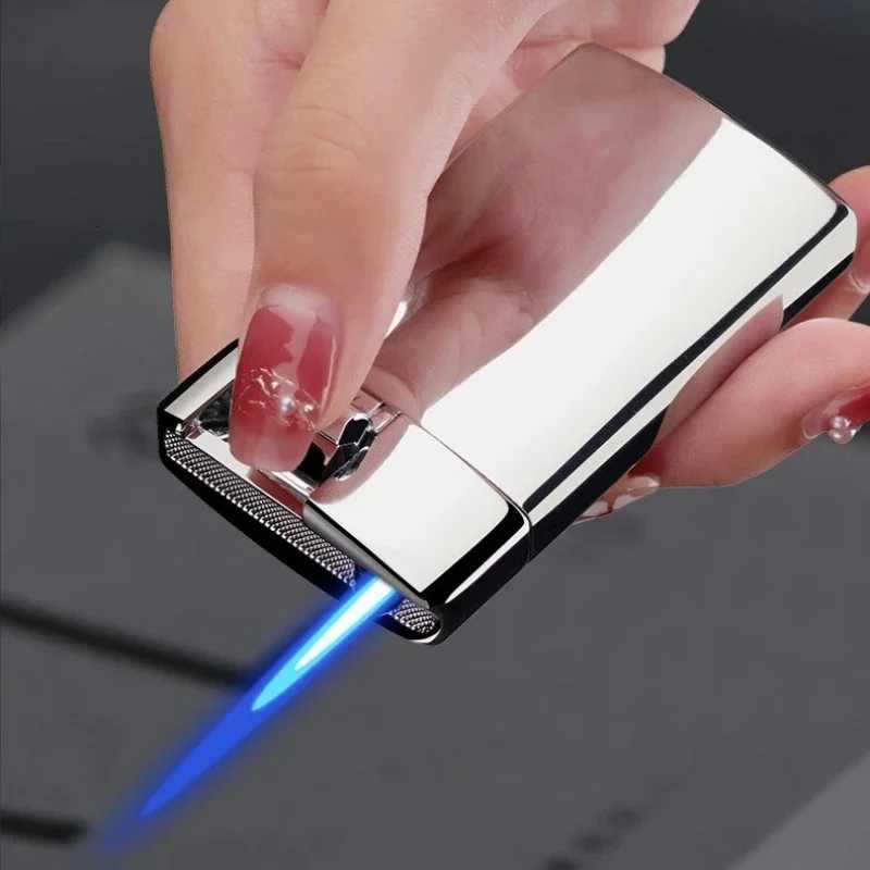 2025 New Creative Cigarette Butt Cigar Lighter Windproof Blue Flame Straight Metal Lighter Mens Gift Smoke Accesoires H251206