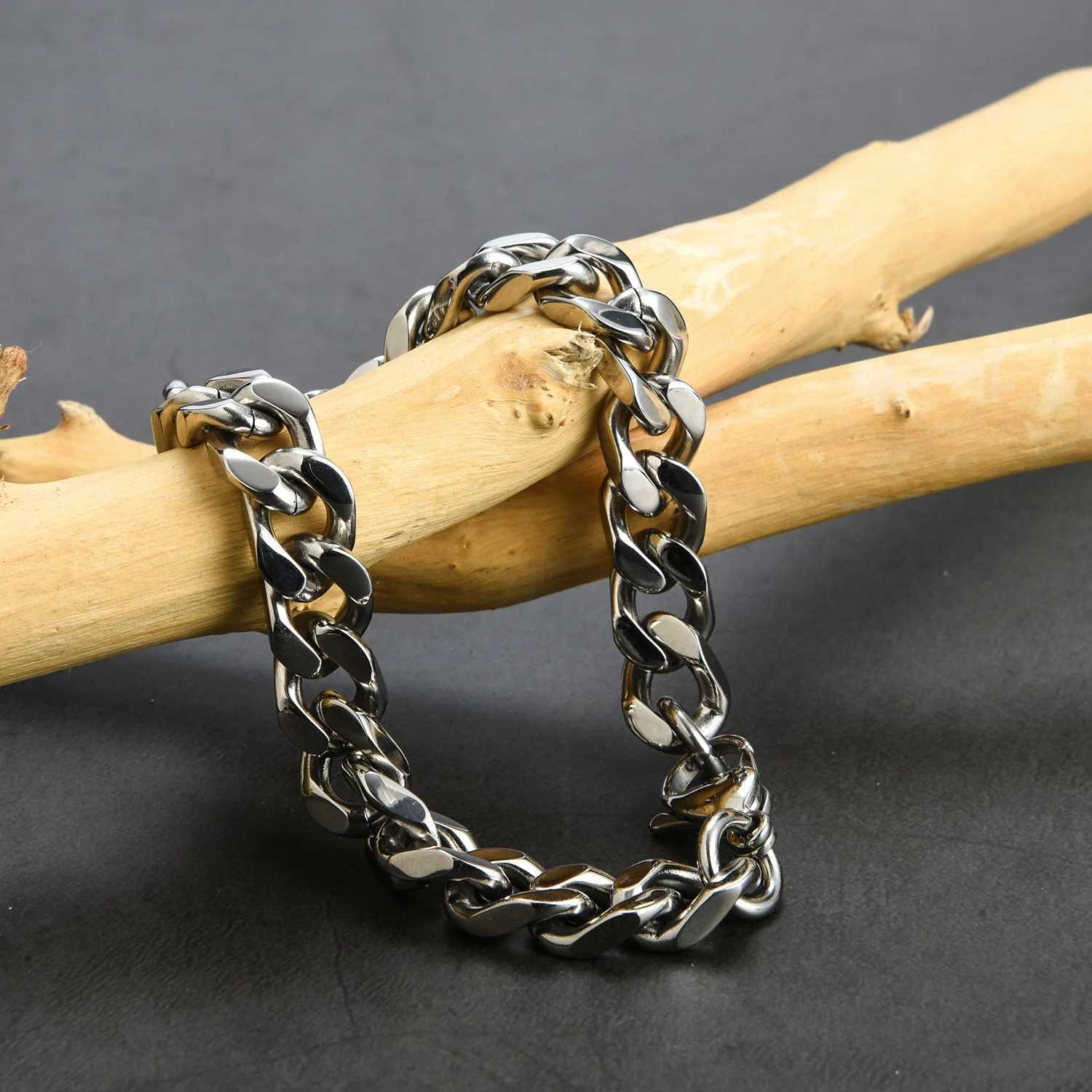 HNSP Stainless Steel Cuban Chain Bracelet For Men Punk Hand Chain Male Jewelry Accessories 8mm-14mm Wide W251206