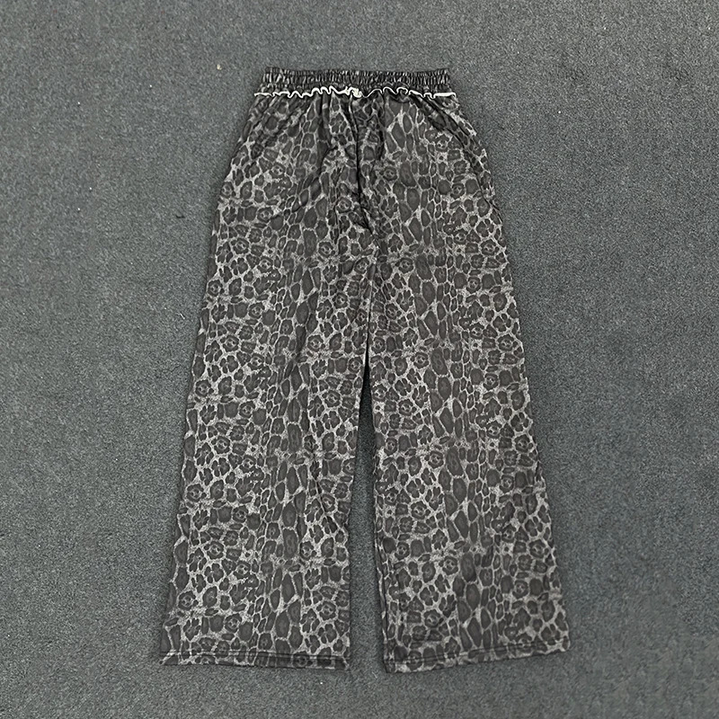 Womens Retro Street Leopard Print Casual Pants Loose Straight Leg Floor Length Autumn Fashion Z260314
