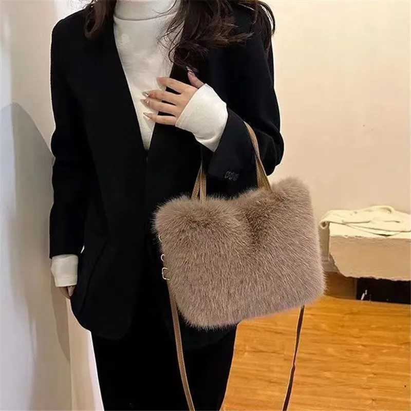 Chic Faux Fur Handbag with Detachable Strap Casual Formal Occasions Womens Tote Bag Stylish Fur Plush Shoulder Crossbody BagT251206