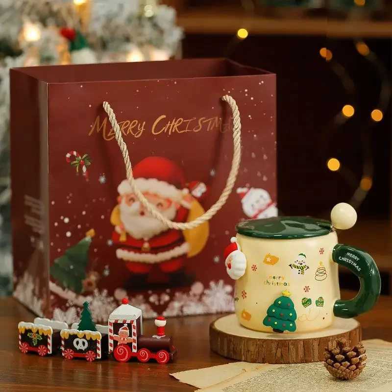 Christmas Ceramic Mug with Lid Spoon Coffee Mugs 3D Magnet Hanger High Beauty Breakfast Milk Cups Couple Water Cup Holiday Gift M251206 - view 5