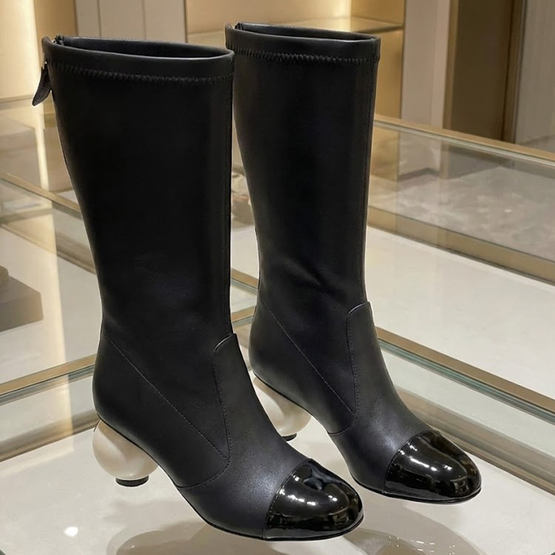 Top quality designer boots women's luxury pearl kitten heel ankle boots calfskin leather pointed toe zip winter boots comfortable stylish fit for all occasions