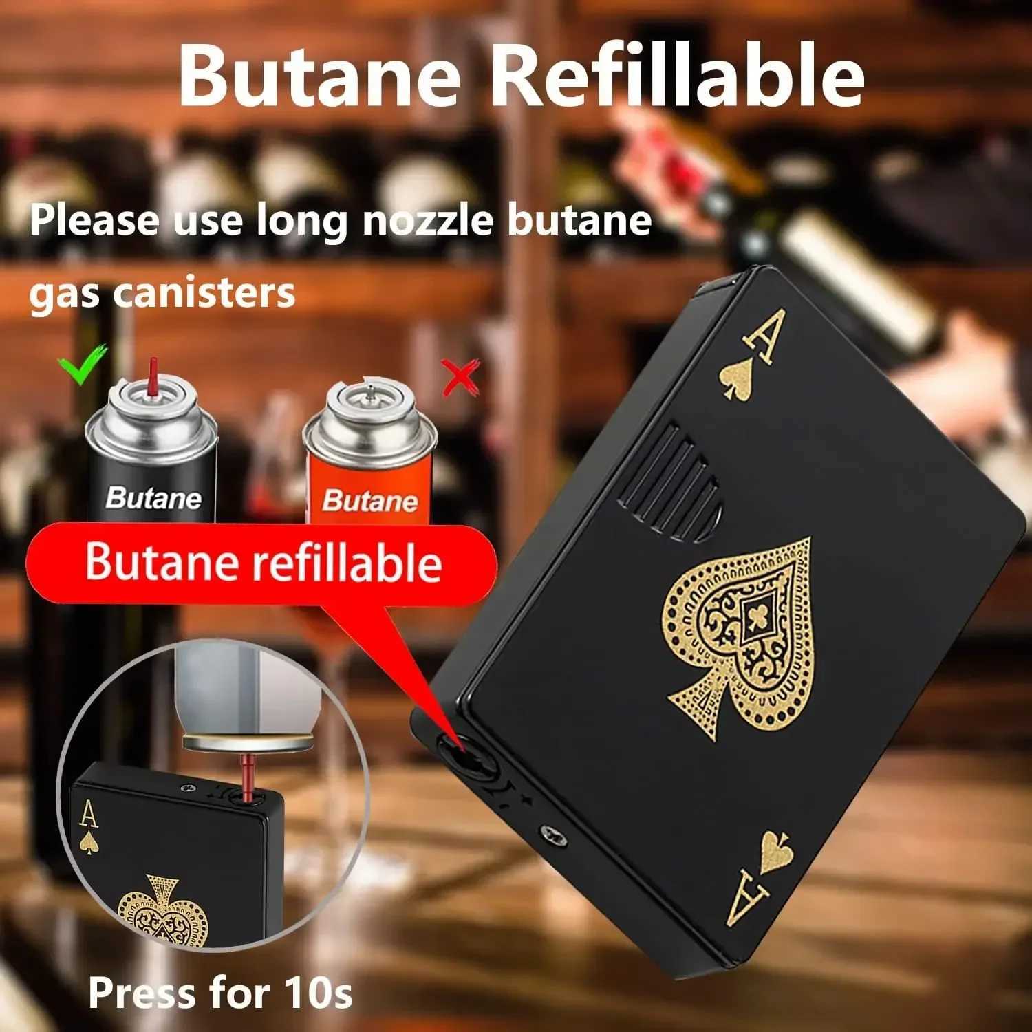 Windproof Butane Lighter Creative Playing Cards Design Ace of Spades Straight Metal Fun Gift for Men Smoking Accessories H251206