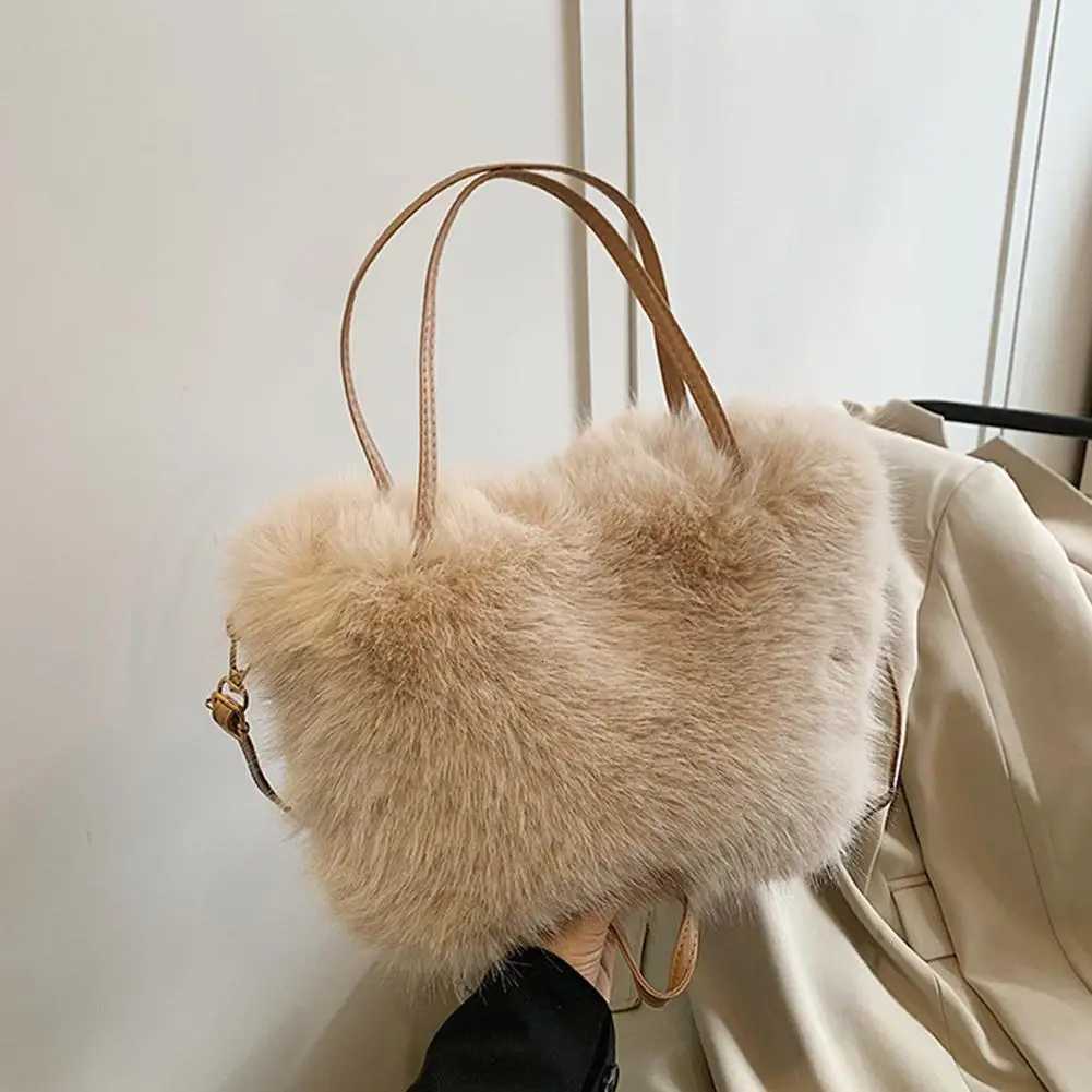 Fahion Faux Fur Tote Bag Womens Bucket Plush Luxury Design Ladies Handbags Winter Crossbody Shoulder BagsT251206
