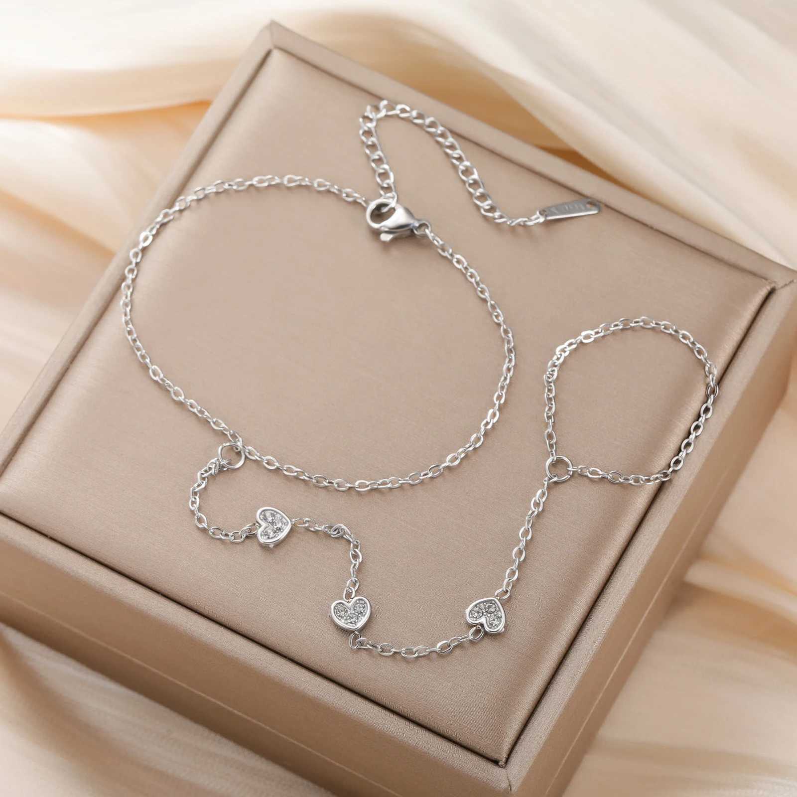 Teamer Zircon Devils Eye Love Heart Finger Bracelet Stainless Steel Gold Color Fashion Chain Jewelry Wedding Gift Wholesale W251206