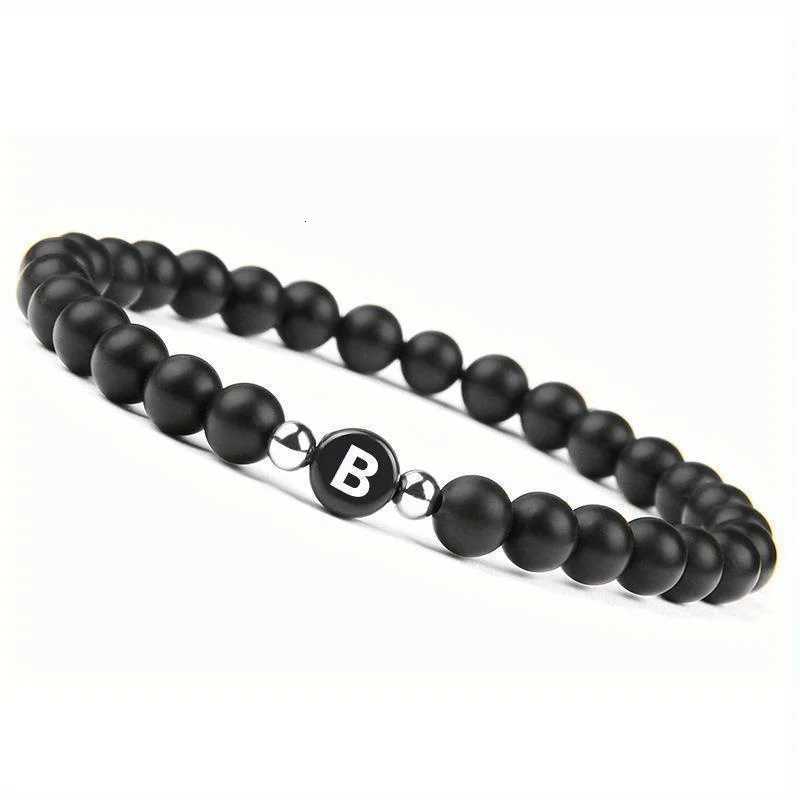 Initial Bracelet for Men and Woman Black Onyx 6mm Beads Bracelet with Letter Relationship Jewelry for Couples Alphabet bracelet W251206