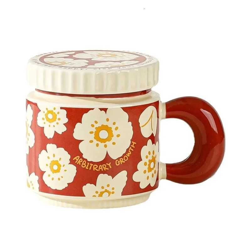 China-Chic Flower Covered Ceramic Mug Large Capacity Imitation Enamel Gift Couple Cups Breakfast Milk Coffee Mugs Kawaii Cup M251206 - view 5