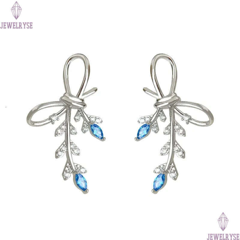 original elegant bowknot CZ stud designer earring for woman travel blue AAA cubic zirconia earrings ear clip jewelry S925 silver needle womens friend 