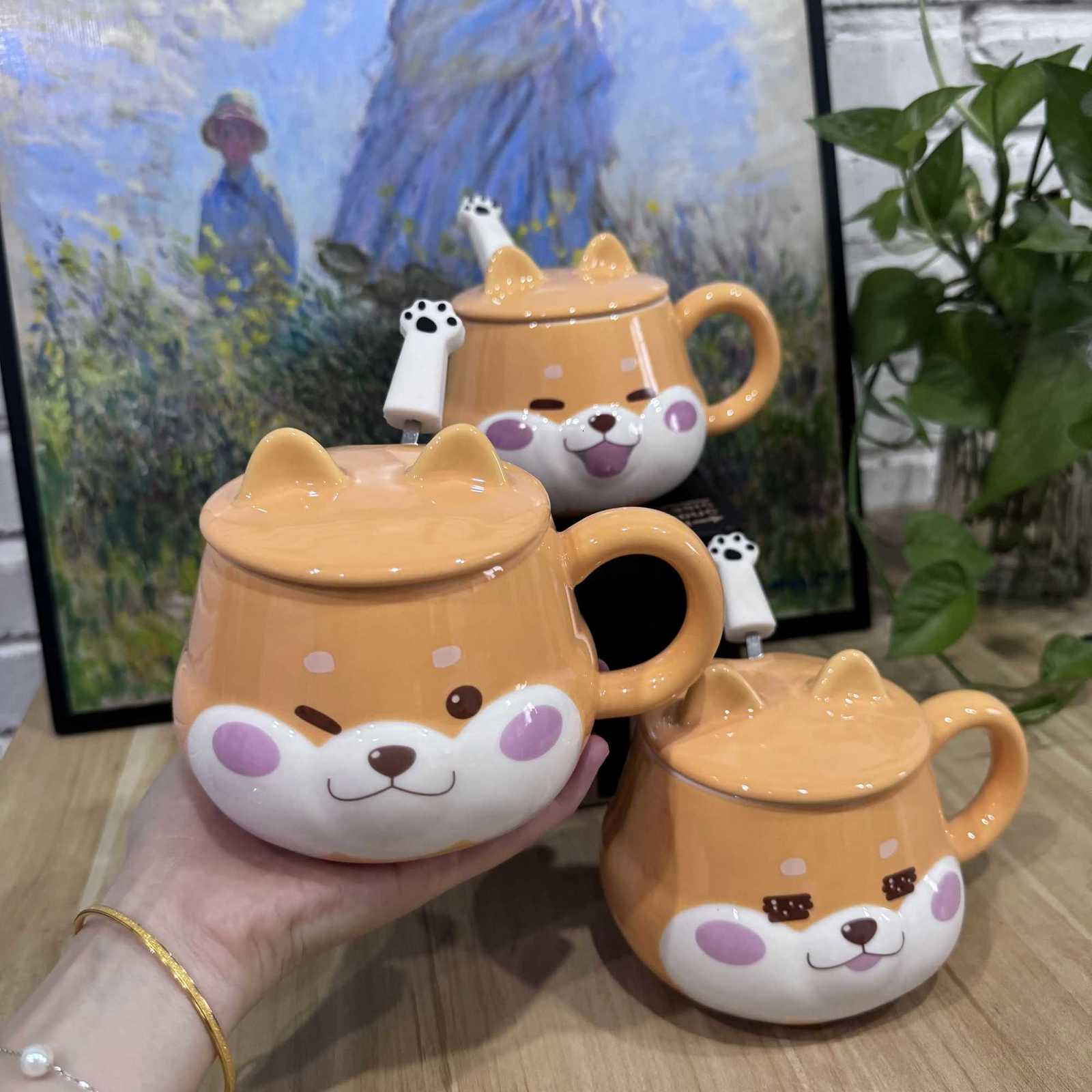 Shiba Inu ceramic cup high appearance level large capacity coffee cup with spoon cute girls childrens office home M251206 - view 7