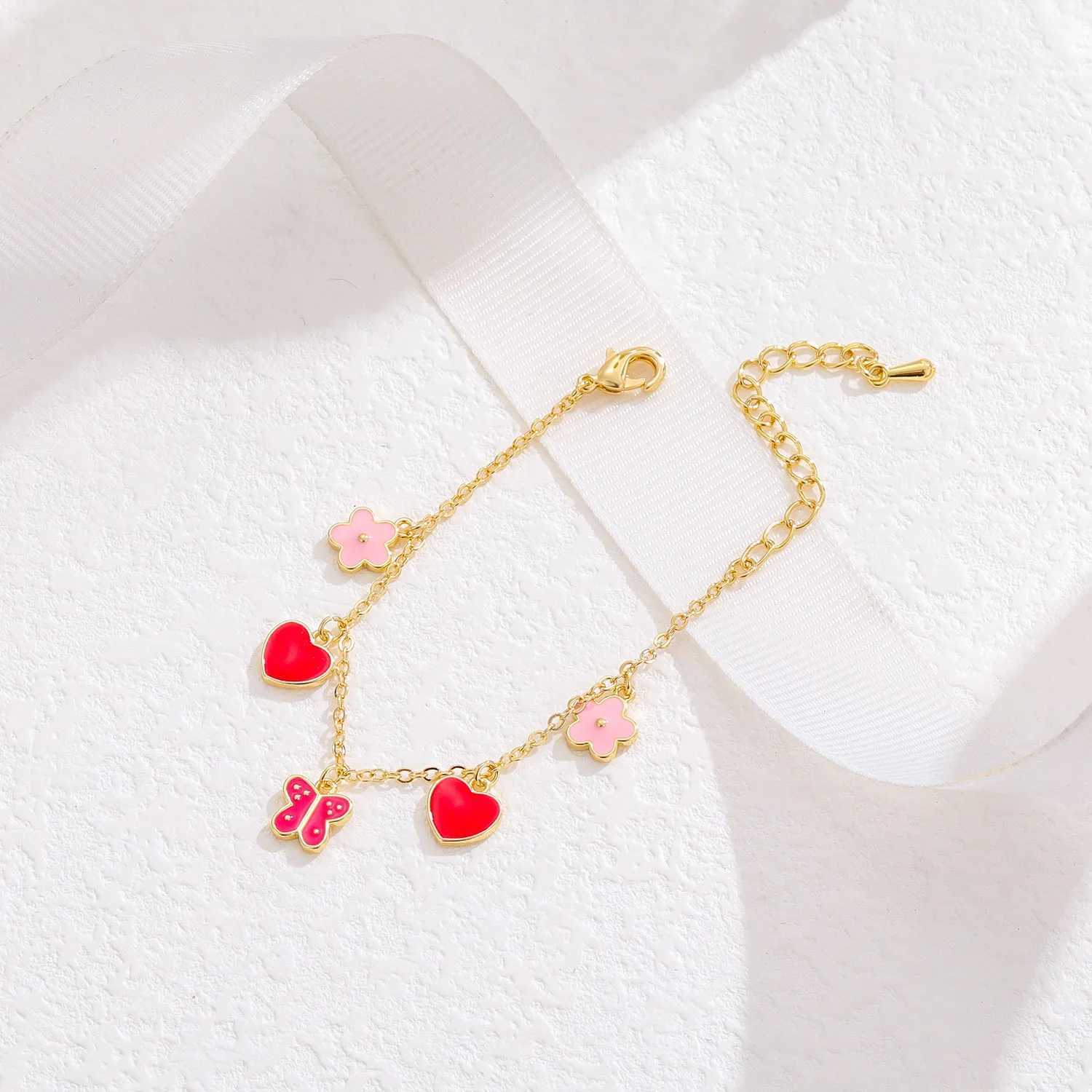 Heart Love Butterfly Chain Adjustable Bracelet Gift Fashion Kids Jewelry Gift for Baby Girl Toddler W251206