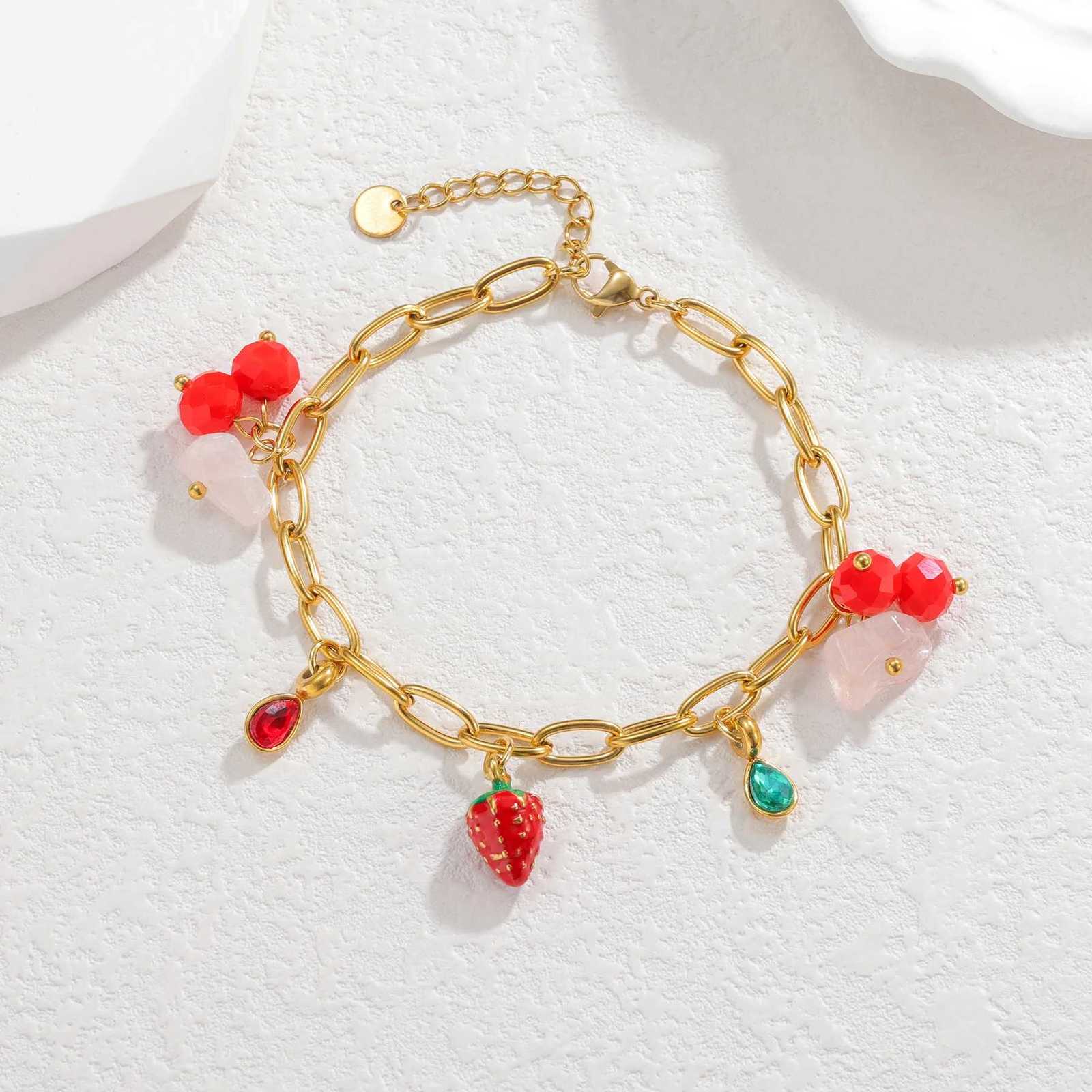 Nextvance Summer Fashion Gold Plated Bracelets For Women Red Strawberry Cherry Watermelon Charms Stainless Steel Jewelry Gifts W251206