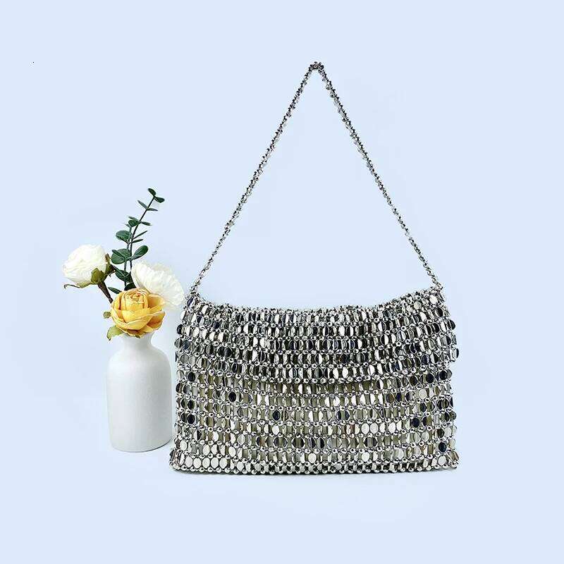 Retro Metal Sequin Silver For Women S New Bag Hand Woven High End Feel Handbag Shoulder And Underarm Bag Bags